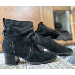 White Mountain Womens 8 Behari Black Suede Block Heel Ankle Booties Slouch Boots